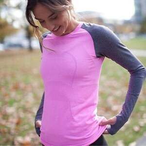 Lululemon Swiftly Tech Long Sleeve Shirt Pink with Grey Sleeves Sz 8